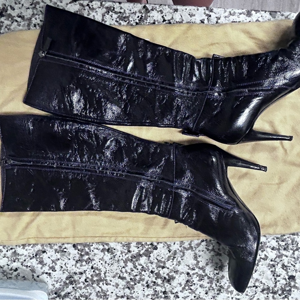 Sergio Rossi dark purple patent Leather Knee-High Boots